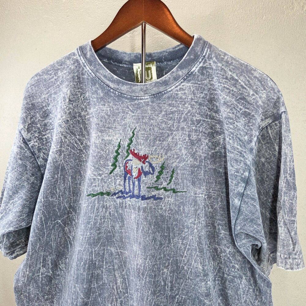 Vintage Art Unlimited Vermont Moose Acid Wash Embroidered T-Shirt Sz L